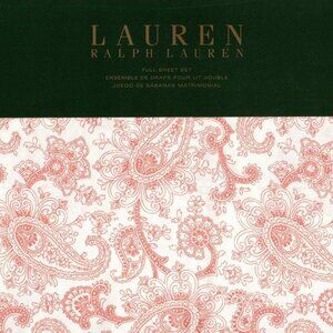 NEW Lauren Ralph Lauren Monaco Paisley FULL size 4pc sheet set coral pink red